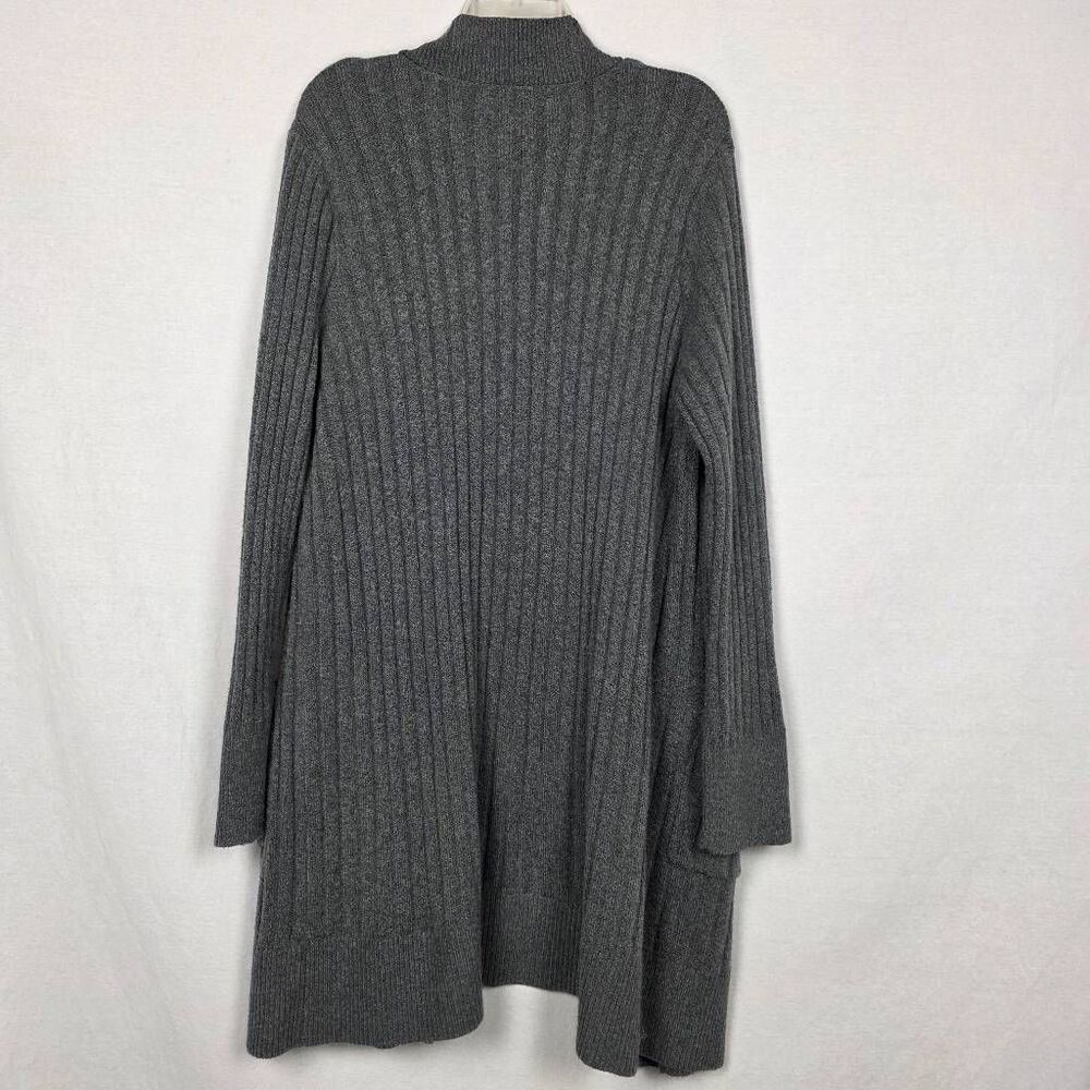 LOFT Gray Ribbed Long Open Cardigan Sweater L - Picture 5 of 8